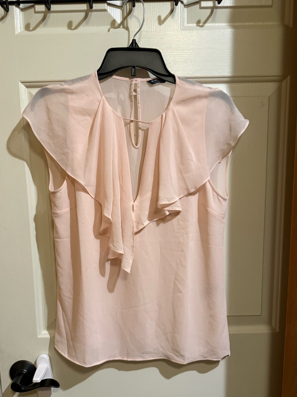 Marciano Blush Pink Ruffle-Front Cap Sleeve Blouse